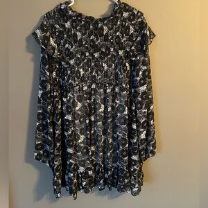 Free People Black and White Flower Long Sleeve Dress